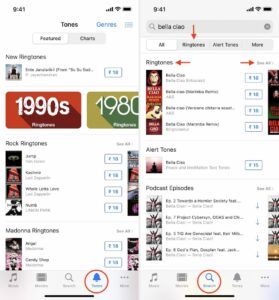 Поиск рингтона в iPhone iTunes Store